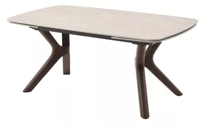 Стол КИРАН (KIRAN) 180 БЕЖЕВЫЙ МРАМОР (MATTE SICILY BEIGE SOLID CERAMIC) / Орех темный, ®DISAUR