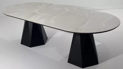 Стол ОРФЕЙ  240 нераскладной цвет ОНИКС (ONYX SABLE PULIDO), керамика / Черный каркас