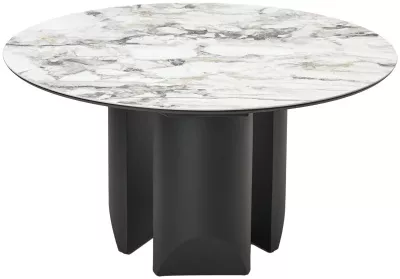 Стол КОЛИЗЕЙ D140 ARCTIC OCEAN, Белый мрамор, керамика / Черный каркас М-City
