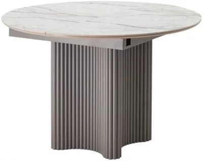 Стол АДАЖИО 115 КРУГЛЫЙ цвет МРАМОР (GILT WHITE), керамика / Латте каркас