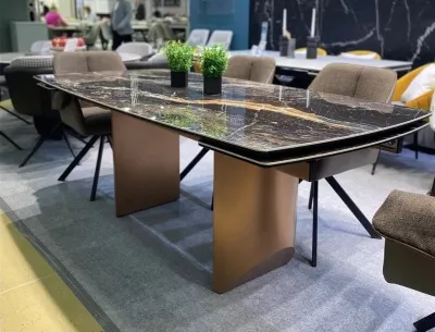 Стол ПУАНТО 200 TITANIUM LAWA NERO, керамика / МЕДЬ каркас М-City