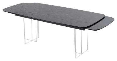 Стол ЛАУРИТЦ (LAURITS) 200 цвет ЧЕРНЫЙ (GREY), стекло BUBBLE  / Прозрачный каркас ®DISAUR