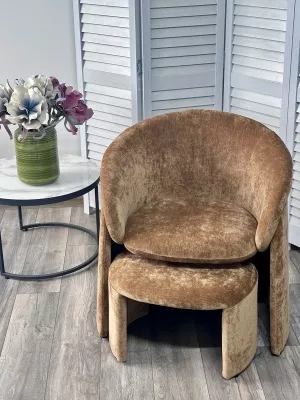 Кресло+оттоманка HUG AT5139-13 Коричневый, ткань/каркас металл в обивке AT5139-13 ®DISAUR