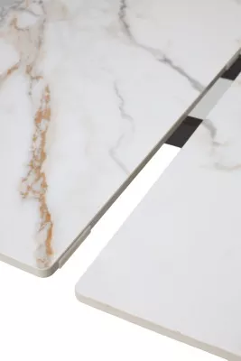 Стол БЭТИС (BETIS) 180 цвет МРАМОР (MATTE GILDED WHITE SOLID CERAMIC) / Орех (WALNUT), ®DISAUR