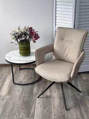 Стул KINNET 360 град. поворот.  MOHAIR-110 / CASTEL-15 Бежевый,ткань/ Тем.-серый каркас, ®DISAUR