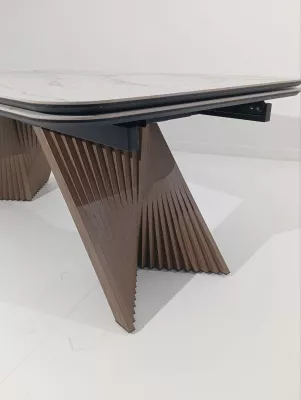 Стол МАНХЭТТЕН 200 цвет СВЕТЛЫЙ БЕЖ ( DRAC COLD XLIM), керамика / Орех Карни натуральный