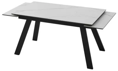 Стол МОРИС-2 140 цвет MATTE БЕЛЫЙ МРАМОР, керамика / Черный каркас