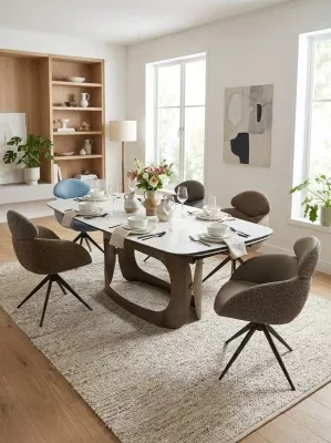 Стол ЛУССО (LUSSO) 200 БЕЛЫЙ МРАМОР TL-326, испанская керамика / Теплый графит каркас, ®DISAUR