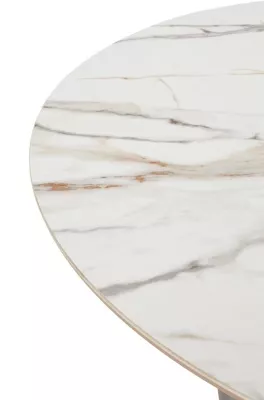 Стол АДАЖИО 115 КРУГЛЫЙ цвет МРАМОР (GILT WHITE), керамика / Латте каркас