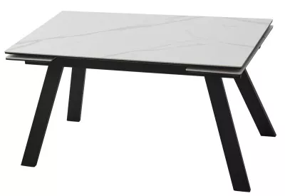 Стол МОРИС-2 140 цвет MATTE БЕЛЫЙ МРАМОР, керамика / Черный каркас