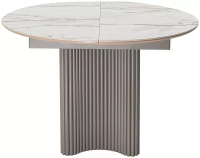 Стол АДАЖИО 115 КРУГЛЫЙ цвет МРАМОР (GILT WHITE), керамика / Латте каркас