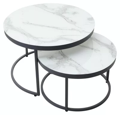 Журнальный столик Эрвин (комплект) Белый мрамор, стекло/ каркас графит, M-city