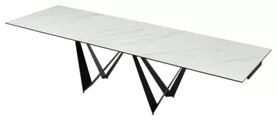 Стол RIETI 200 KL-99 Белый мрамор матовый, итальянская керамика / черный каркас, ®DISAUR