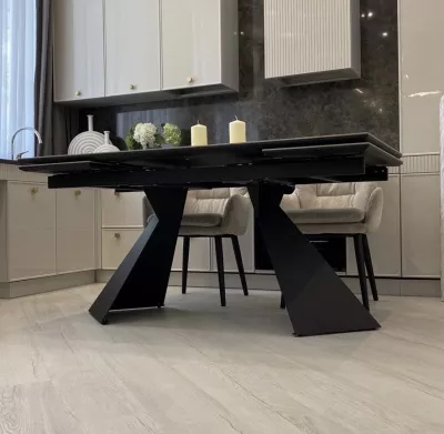 Стол ОРИГАМИ  240 цвет АЙВОРИ (AURA IVORY), керамика / Черный каркас