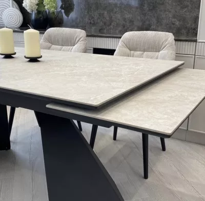 Стол ОРИГАМИ  240 цвет АЙВОРИ (AURA IVORY), керамика / Черный каркас