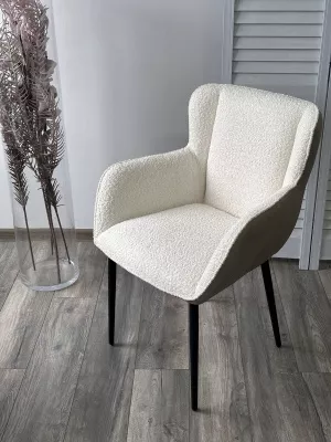 Стул ВОЛКАНО (VOLCANO) Белый Wales-101, ткань/светло-беж Maison 09, экокожа/  черный каркас, DISAUR