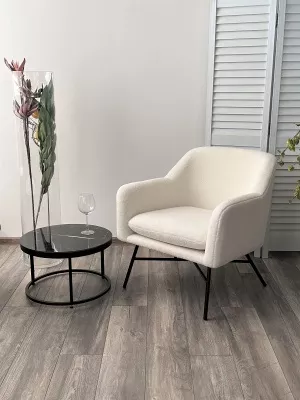 Кресло SHEEP NINI-01 Белый, teddy / черный каркас М-City