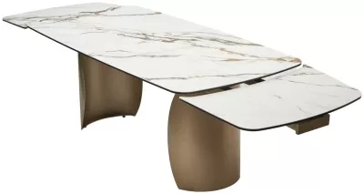 Стол BRONTE 200 раскладной KL-188 Контрастный мрамор матовый, итальянская керамика/ Шампань, ®DISAUR