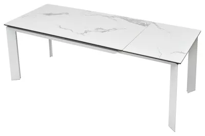 Стол CREMONA 140 HIGH GLOSS STATUARIO Белый мрамор глянцевый, керамика/ белый каркас, ®DISAUR