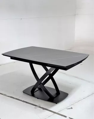 Стол FOGGIA 140 KL-136 Серый мрамор матовый, итальянская керамика/ черный каркас, ®DISAUR