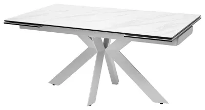 Стол БЕЛЛУНО (BELLUNO) 160 цвет KL-99 БЕЛЫЙ МРАМОР, итальянская керамика/ БЕЛЫЙ каркас, ®DISAUR