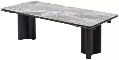 Стол АДАЖИО 240 (320) см цвет МИНЕРАЛ (MINERAL STONE NATURAL), керамика / Черный каркас
