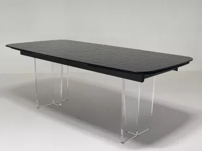 Стол ЛАУРИТЦ (LAURITS) 200 цвет ЧЕРНЫЙ (GREY), стекло BUBBLE  / Прозрачный каркас ®DISAUR
