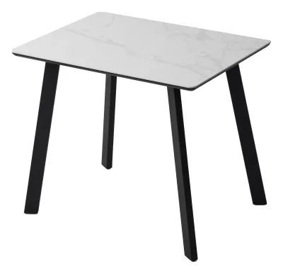 Стол ТИК ТАК 90  цвет Белый мрамор MATTE, керамика / Черный каркас