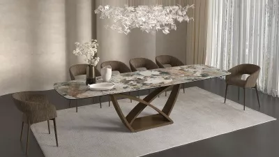 Стол АЛОНСО (ALONSO) 200 цвет TL-137, испанская керамика / медный каркас, ®DISAUR