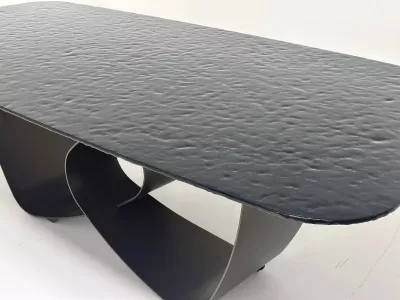 Стол ТОВЕ (TOVE) 240 цвет ЧЕРНЫЙ (GREY), стекло BUBBLE  / Шоколадное золото  ®DISAUR