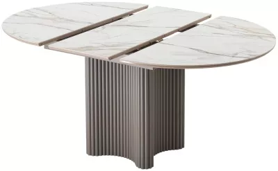 Стол АДАЖИО 115 КРУГЛЫЙ цвет МРАМОР (GILT WHITE), керамика / Латте каркас