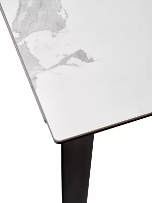 Стол CREMONA 140 HIGH GLOSS STATUARIO Белый мрамор глянцевый, керамика/ черный каркас, ®DISAUR