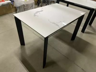 Стол КОРНЕР (CORNER) 120 цвет БЕЛЫЙ МРАМОР (HIGH GLOSS STATUARIO) керамика, стекло/ ЧЕРНЫЙ, ®DISAUR