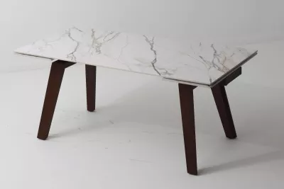 Стол BETIS 180 MATTE GILDED WHITE SOLID CERAMIC / Орех, ®DISAUR