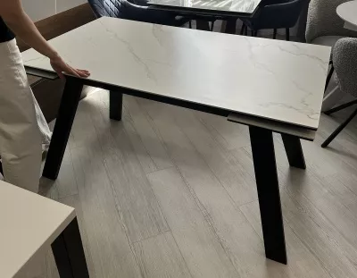 Стол МОРИС-2 140 цвет MATTE БЕЛЫЙ МРАМОР, керамика / Черный каркас