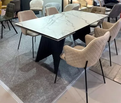 Стол IVAR 180 MARBLES KL-188 Контрастный мрамор, итальянская керамика, ®DISAUR