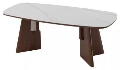 Стол ДЖУЛИУС (JULIUS) 200 см нераскладной, цвет Белый мрамор ( WHITE MARBLE, керамика / орех темный