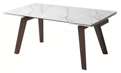 Стол БЭТИС (BETIS) 180 см - 260 см раскладной цвет MATTE GILDED WHITE SOLID CERAMIC/ WALNUT, ®DISAUR