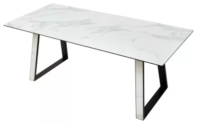 Стол Франк 160 БЕЛЫЙ МРАМОР, стекло / БЕЛЫЙ МРАМОР - ЧЕРНЫЙ, М-City