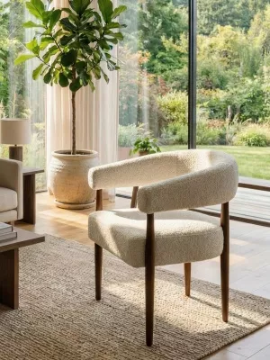 Стул БОНСАЙ (BONSAI), цвет СВЕТЛО-БЕЖЕВЫЙ CLOUD-113, букле / ОРЕХ , ®DISAUR