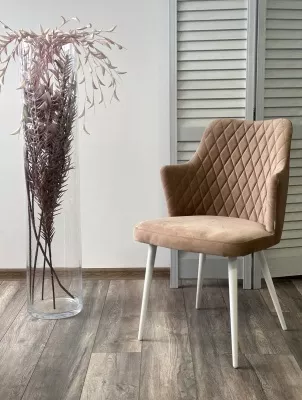 Стул HERMAN 360 град. БЕЖЕВЫЙ #5, велюр / белый каркас М-City