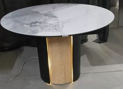 Стол БАТИСТ 115 с подсветкой цвет ПАНДОРА (PANDORA LIGHT), керамика / ДУБ АМЕРИКАНСКИЙ
