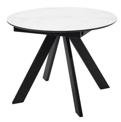 Стол БОНЖУР 100 БЕЛЫЙ МРАМОР, стекло, черная шагрень / ЧЕРНЫЙ каркас М-City