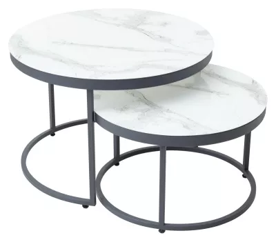 Журнальный столик Эрвин (комплект) Белый мрамор, стекло/ каркас графит, M-city