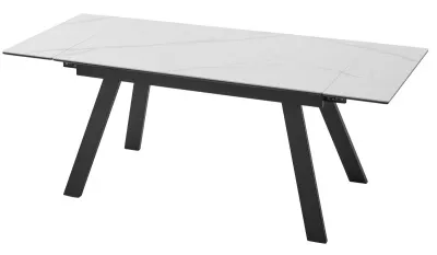 Стол МОРИС-2 140 цвет MATTE БЕЛЫЙ МРАМОР, керамика / Черный каркас