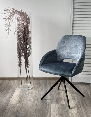 Стул БЕРРИС (BERRIES) 360 град. Синий Loris-37, велюр / темно-синий 7525-56 / черный каркас, DISAUR