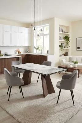 Стол БРИАН (BRIAN) 200 ЦВЕТ ПАНДОРА (MATTE PANDORA) керамика на стекле/ ОРЕХ, ®DISAUR