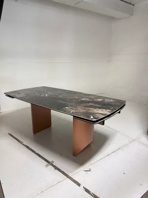 Стол ПУАНТО 200 TITANIUM LAWA NERO, керамика / МЕДЬ каркас М-City