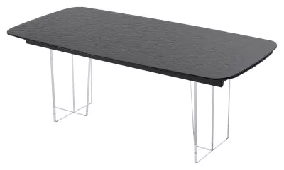 Стол ЛАУРИТЦ (LAURITS) 200 цвет ЧЕРНЫЙ (GREY), стекло BUBBLE  / Прозрачный каркас ®DISAUR