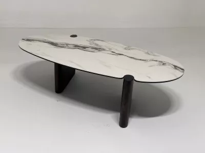 Стол кофейный ARN FENDI WHITE керамика на стекле/массив/ МДФ, облицованный дубовым шпоном ®DISAUR